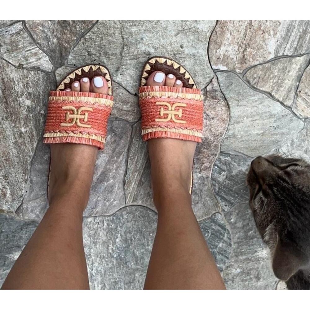 NIB Sam Edelman Georgia 7M Orange Raffia Flat Slide Sandals Resort Beach - Picture 11 of 12